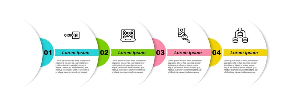 Set line Binary code, Neural network, Photo retouching and Server, Data. Bu.. Stock Illustration