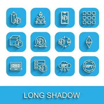 Set line Binary code, NFT blockchain technology, Digital crypto art, cloud Stock Illustration