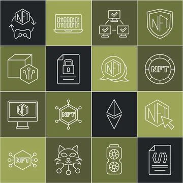 Set line Binary code, NFT Digital crypto art, blockchain technology, Document 스톡 일러스트