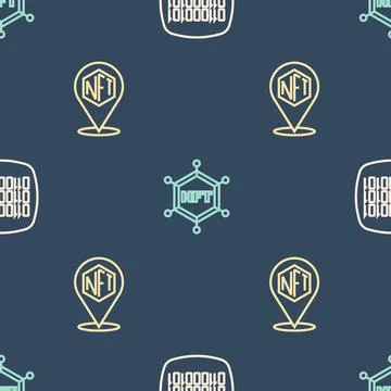 Set line Binary code, NFT Digital crypto art and blockchain technology on Stock Illustration