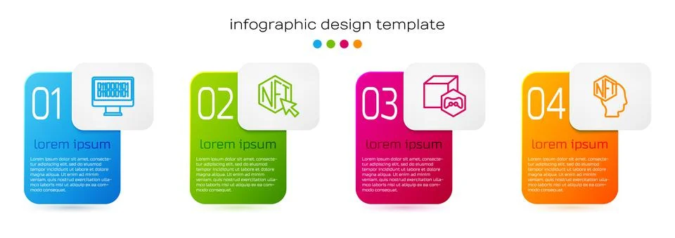 Set line Binary code, NFT Digital crypto art, and . Business infographic Stock Illustration