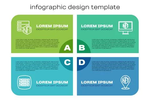 Set line Binary code, NFT blockchain technology, Digital crypto art and Monitor Stock Illustration