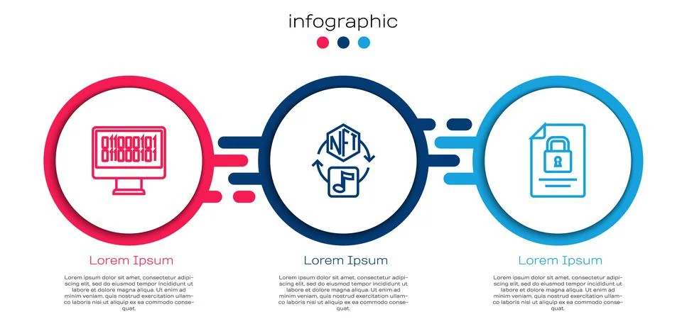 Set line Binary code, NFT Digital crypto art and Document and lock. Business 스톡 일러스트