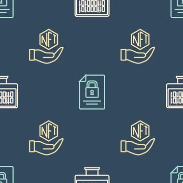 Set line Binary code, NFT Digital crypto art and Document and lock on seamless 스톡 일러스트