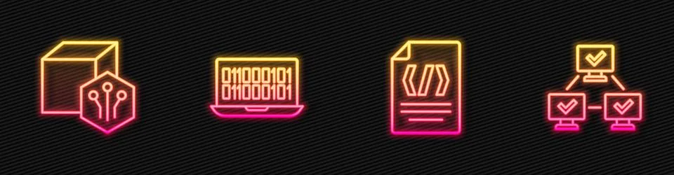Set line Binary code, NFT Digital crypto art, and blockchain technology. Glowing Stockillustratie