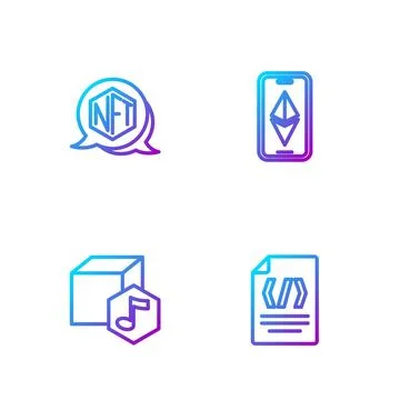 Set line Binary code, NFT Digital crypto art, and Ethereum ETH. Gradient color Stock Illustration