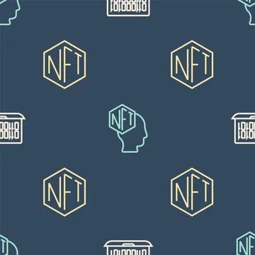 Set line Binary code, NFT Digital crypto art and on seamless pattern. Vector Stock Illustration