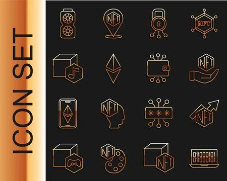 Set line Binary code, NFT growth bar chart, Digital crypto, Cyber security,.. Stock Illustration