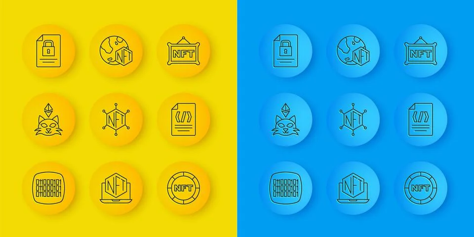 Set line Binary code, NFT Digital crypto art, blockchain technology, Docume.. Stockillustratie