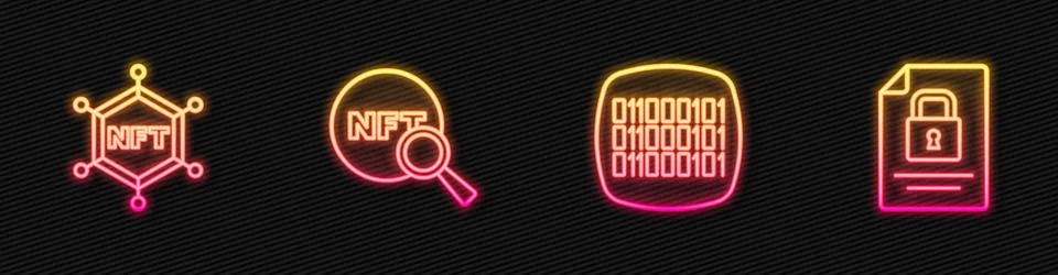 Set line Binary code, NFT blockchain technology, Search and Document and. G.. イラスト素材