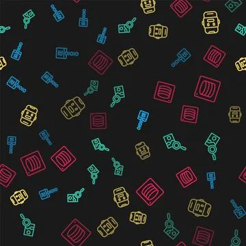 Set line Binary code, Photo retouching, Chat bot and Server, Data on seamle.. Stock Illustration