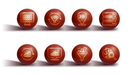 Set line Binary code, Pie chart infographic, Server, Sales funnel with, Sea.. Stock Illustration