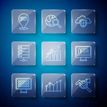 Set line Binary code, Pie chart infographic, Search data analysis, Cloud an.. Stockillustratie