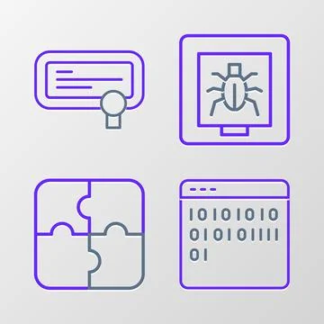 Set line Binary code, Piece of puzzle, Insects frame and Certificate templa.. Stock Illustration