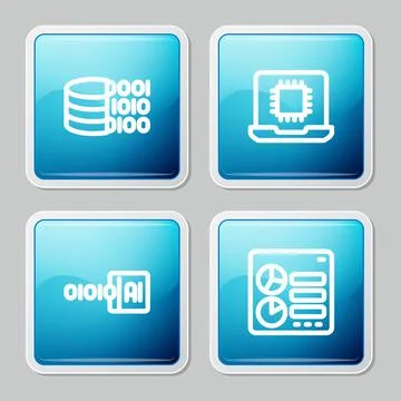 Set line Binary code, Processor CPU, and Computer api interface icon. Vector Stock Illustration