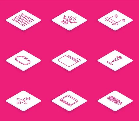 Set line Binary code, Robot, Router and wi-fi signal, Smartwatch, Document 스톡 일러스트