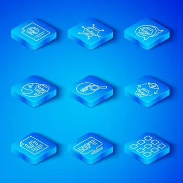 Set line Binary code, Search NFT, Digital crypto art, Ethereum exchange Stock Illustration