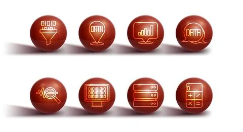 Set line Binary code, Search data analysis, Data, Server, Calculator and Pie Stock Illustration