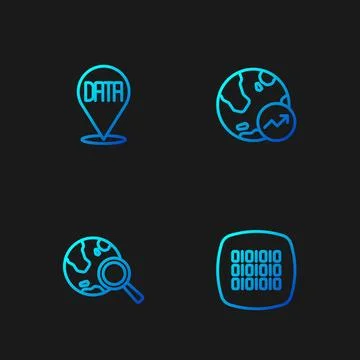 Set line Binary code, Search globe, Data analysis and Financial growth. Gradient Stock Illustration