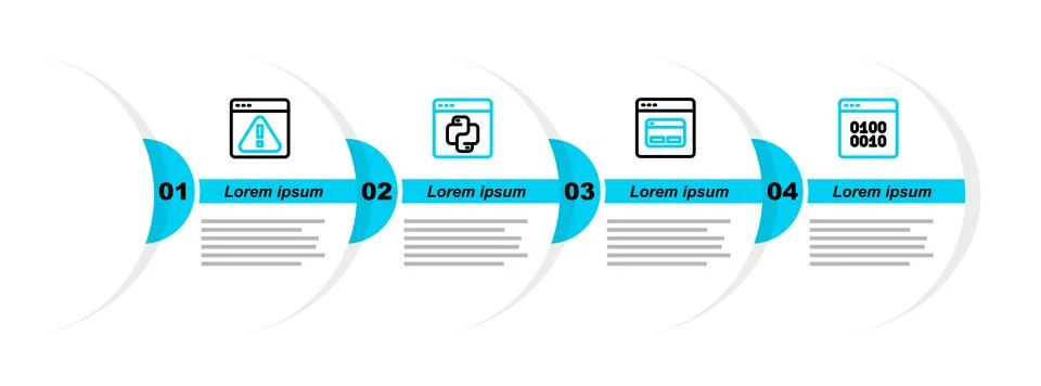 Set line Binary code, Search engine, Python programming language and Browse.. Illustrazione stock