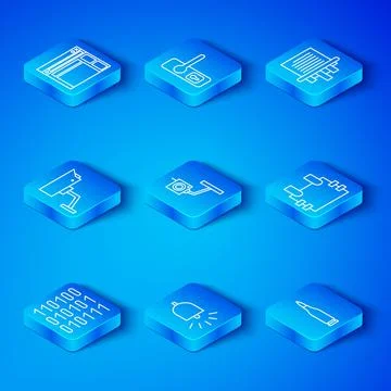 Set line Binary code, Security camera, Ringing alarm bell, Bulletproof vest Stock Illustration