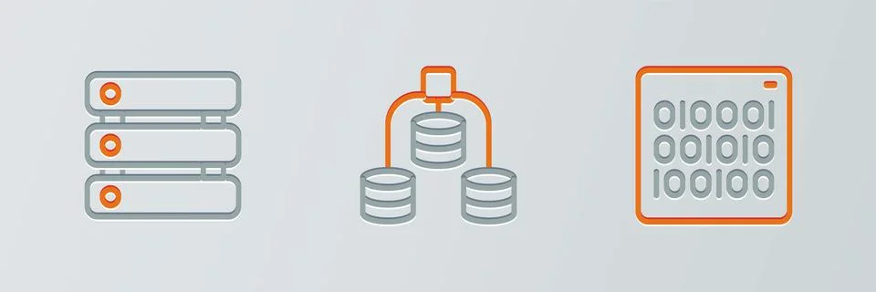 Set line Binary code, Server, Data and  icon. Vector Stock Illustration