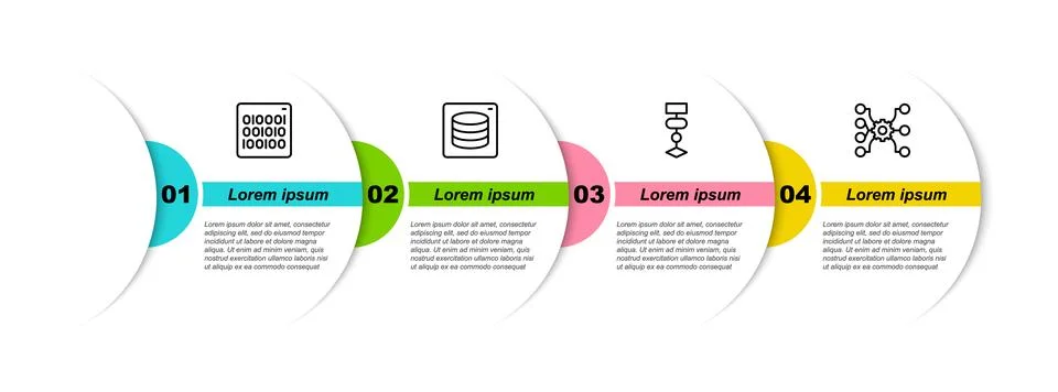 Set line Binary code, Server, Data, Algorithm and Neural network. Business .. Stock Illustration