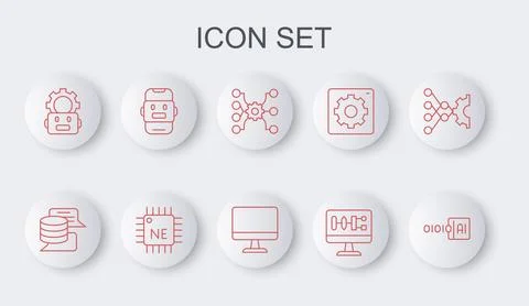 Set line Binary code, Server, Data, Neural network, Algorithm, Robot settin.. Stockillustratie