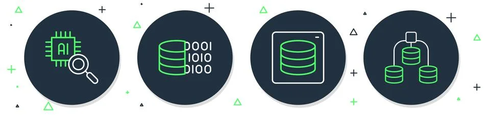 Set line Binary code, Server, Data, Processor CPU and  icon. Vector イラスト素材