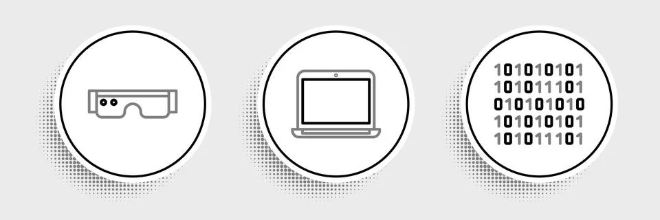 Set line Binary code, Smart glasses and Laptop icon. Vector 스톡 일러스트