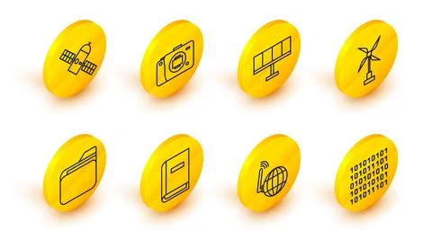 Set line Binary code, Social network, User manual, Document folder, Wind tu.. Stock Illustration