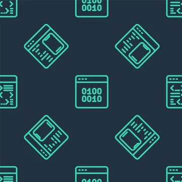Set line Binary code, Software and  on seamless pattern. Vector Stock Illustration