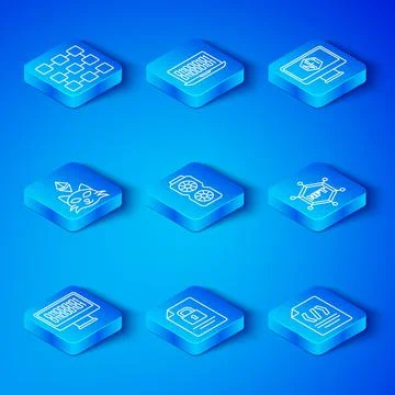 Set line Binary code, Video graphic card, Document and lock, NFT blockchain 스톡 일러스트