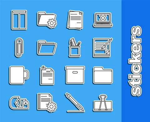 Set line Binder clip, Document folder, Blank notebook and pen, File document イラスト素材
