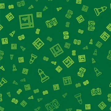 Set line Bingo, Chess and Time chess clock on seamless pattern. Vector Stock Illustration
