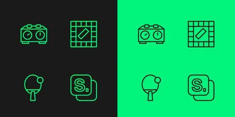 Set line Bingo, Racket, Time chess clock and Board game icon. Vector Ilustración de archivo