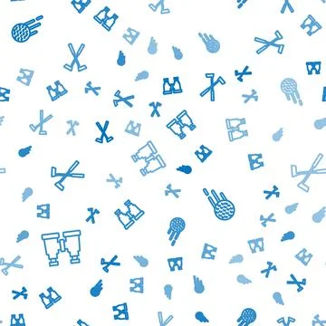 Set line Binoculars, Golf ball and Crossed golf club on seamless pattern. Vec Stock Illustration