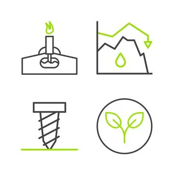 Set line Bio fuel, Rotating drill digging a hole, Drop crude oil price and Oil Stock Illustration