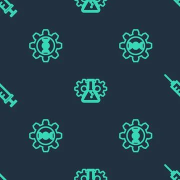 Set line Bioengineering, Genetic and Syringe on seamless pattern. Vector イラスト素材