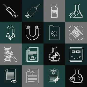 Set line Bioengineering, Network port cable socket, Crossed bandage plaster Stock Illustration
