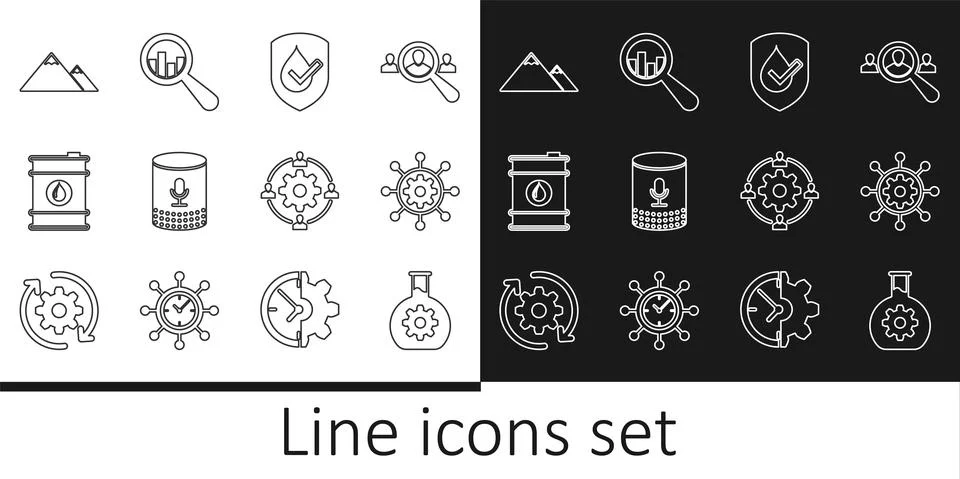 Set line Bioengineering, Project management, Waterproof, Voice assistant, Barrel Stock Illustration