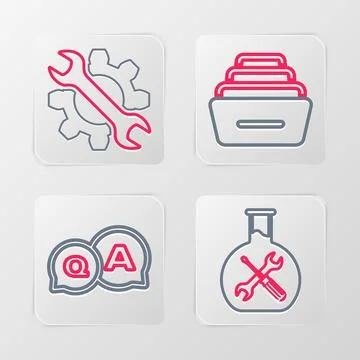 Set line Bioengineering service, Question and Answer, Drawer with documents and Stock Illustration