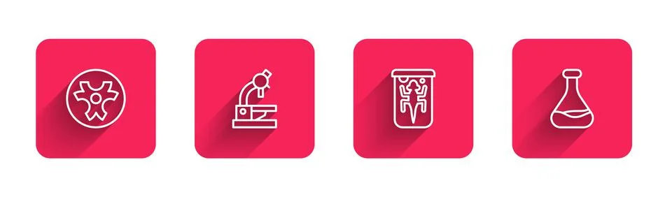 Set line Biohazard symbol, Microscope, Experimental animal and Test tube and Stockillustratie