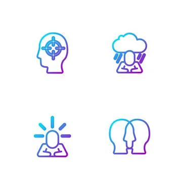 Set line Bipolar disorder, Depression, Finding problem and . Gradient color Illustrazione stock