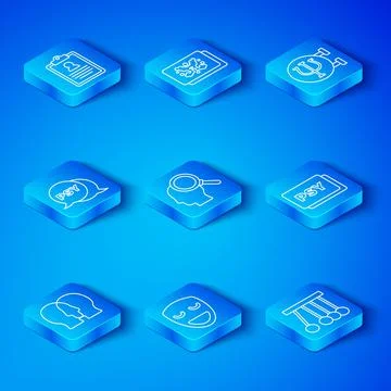 Set line Bipolar disorder, Finding problem, Comedy theatrical mask, Psychology Illustrazione stock