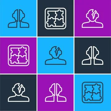 Set line Bipolar disorder, Solution problem in psychology and icon. Vector Illustrazione stock