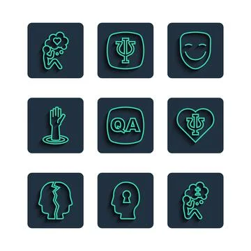 Set line Bipolar disorder, Solution to the problem, Man graves funeral sorrow Illustrazione stock