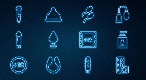 Set line Birth control pills and condom, Personal lubricant, Sperm, Anal pl.. Stock Illustration