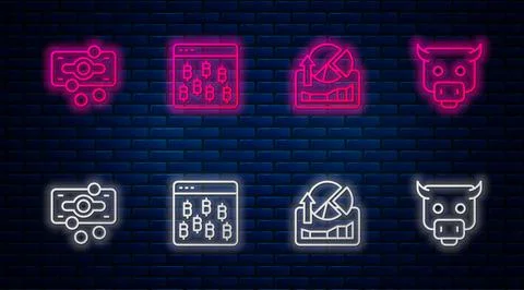 Set line Bitcoin in browser, Stocks market growth graphs, Stacks paper money Illustrazione stock