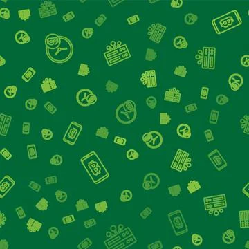Set line Bitcoin with clock, Mining bitcoin from mobile and Server on seamless Illustrazione stock